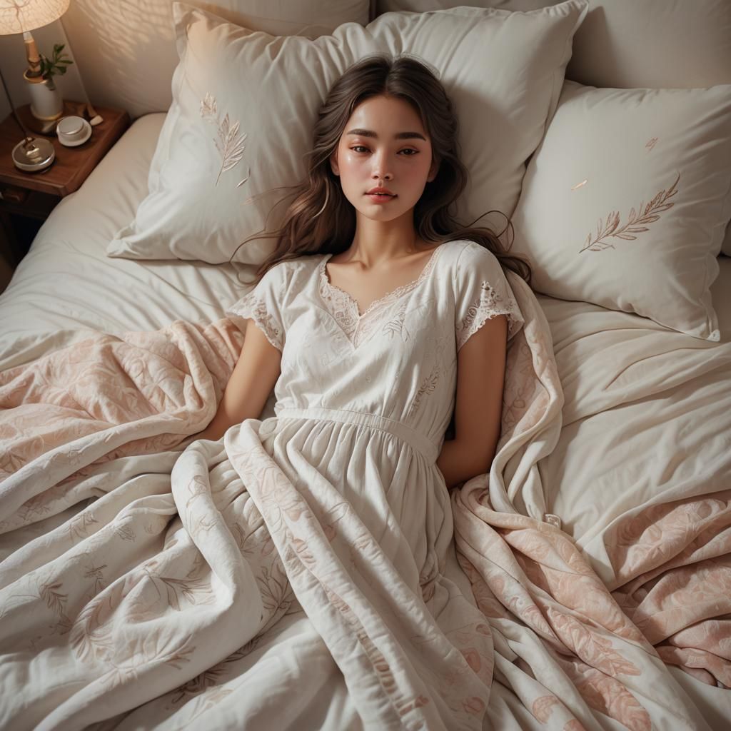 Dreamy Anime Girl in Bed: Concept Art