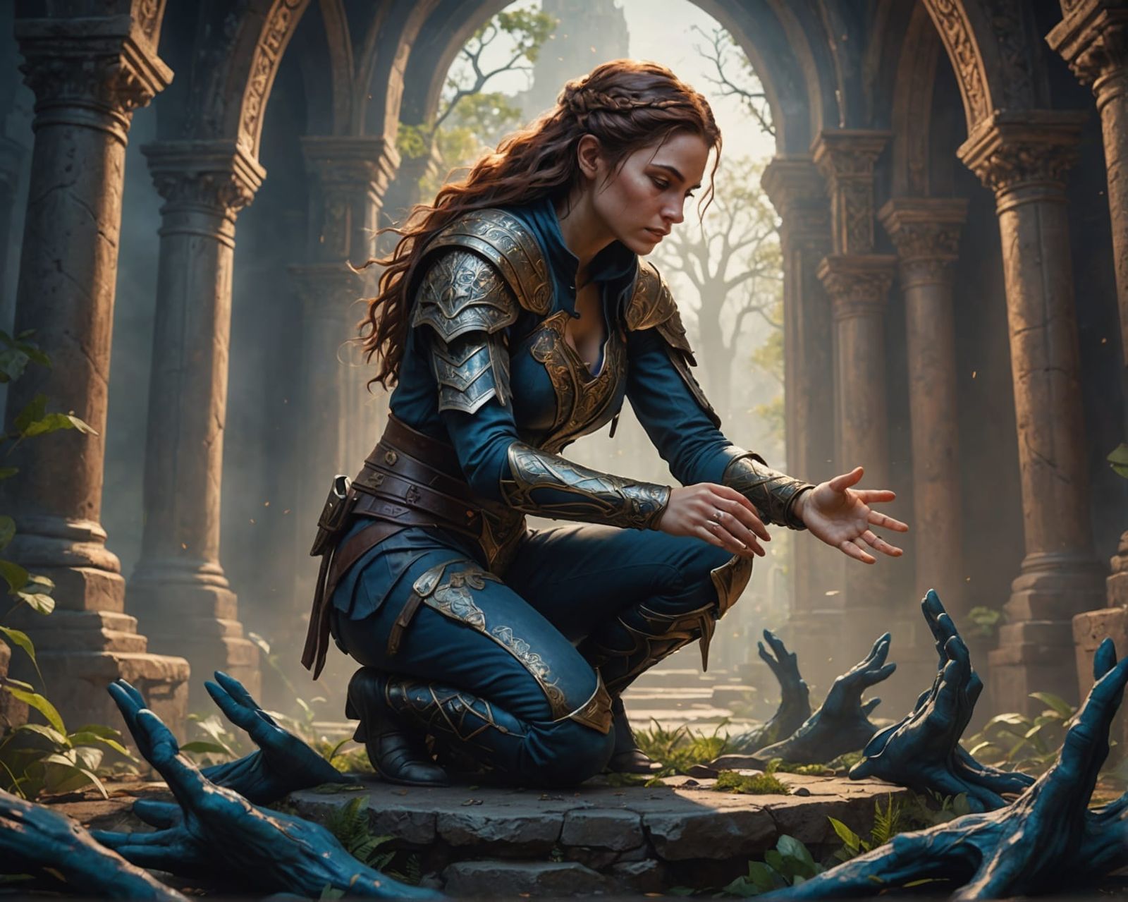 Woman on Giant Hands: Detailed Matte Painting