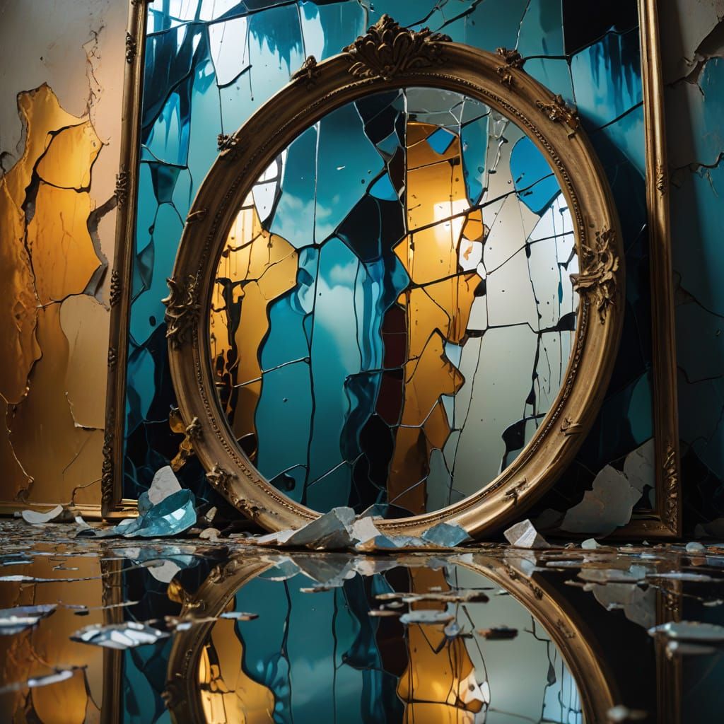 Surreal Oil Painting of a Fractured Mirror