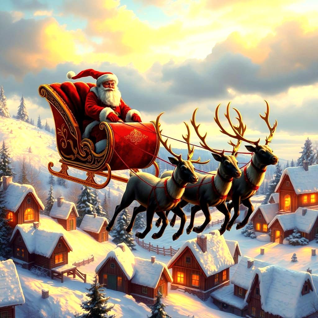 Santa's Sleigh in a Whimsical Christmas Village