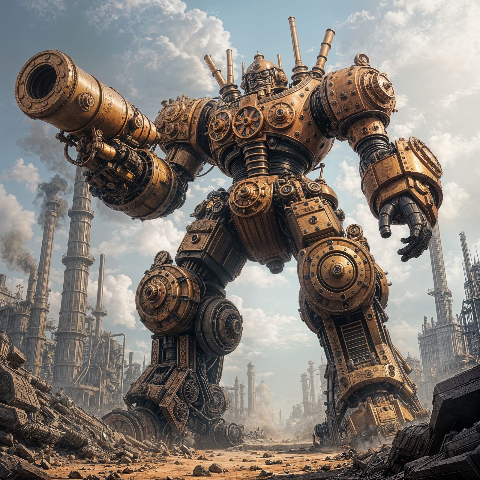 Majestic Steampunk Megazord with Towering Brass Cannon