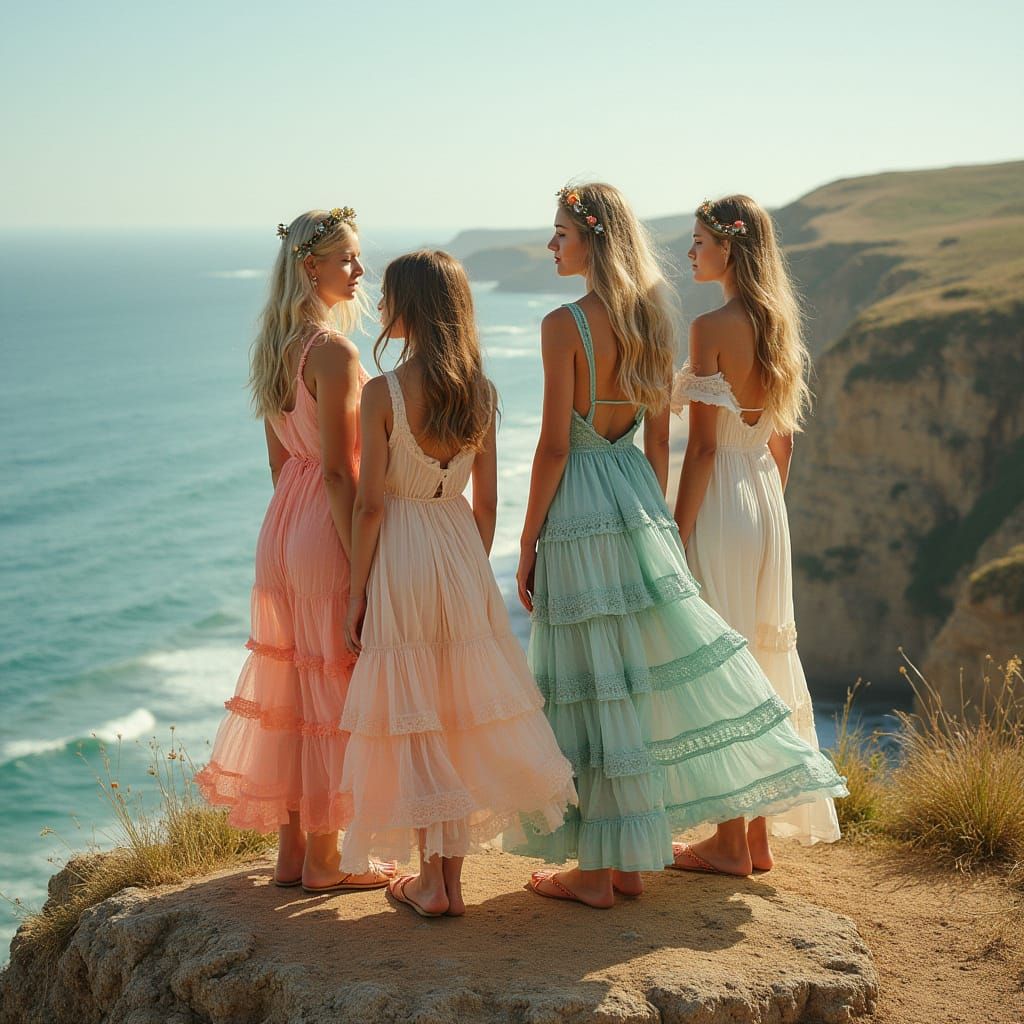 Girls on Cliff in Dreamy Whimsical Style