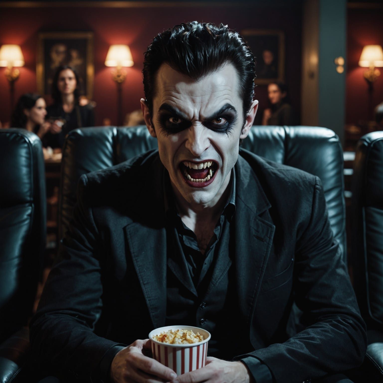 Modern Vampire Watching a Movie: Digital Art