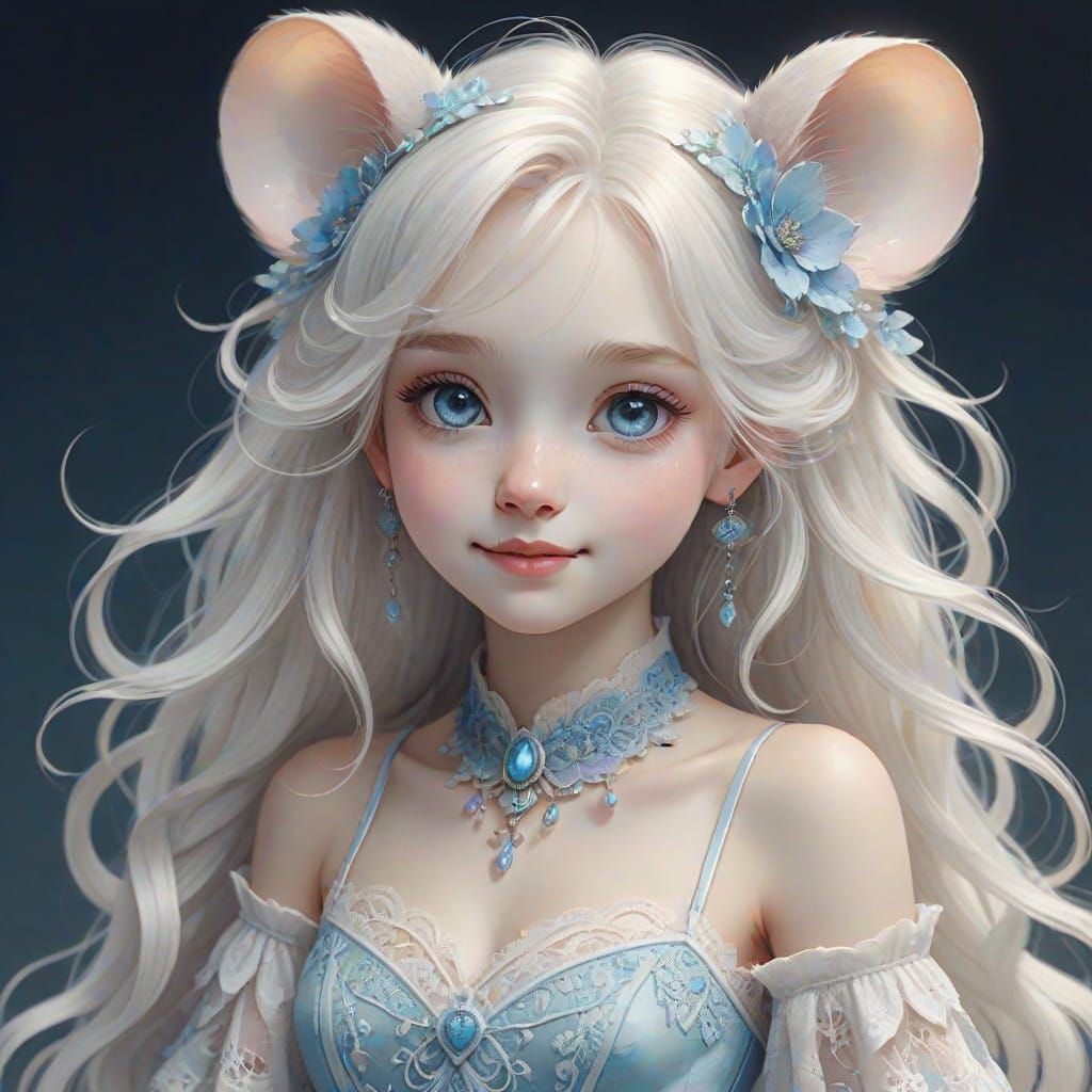 Whimsical Watercolor Demi-Human with Fluffy Tail