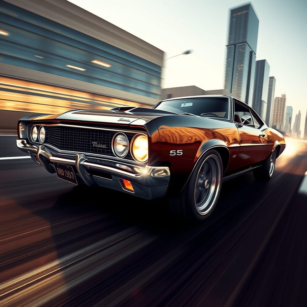 Racing Muscle Car in Futuristic Realism