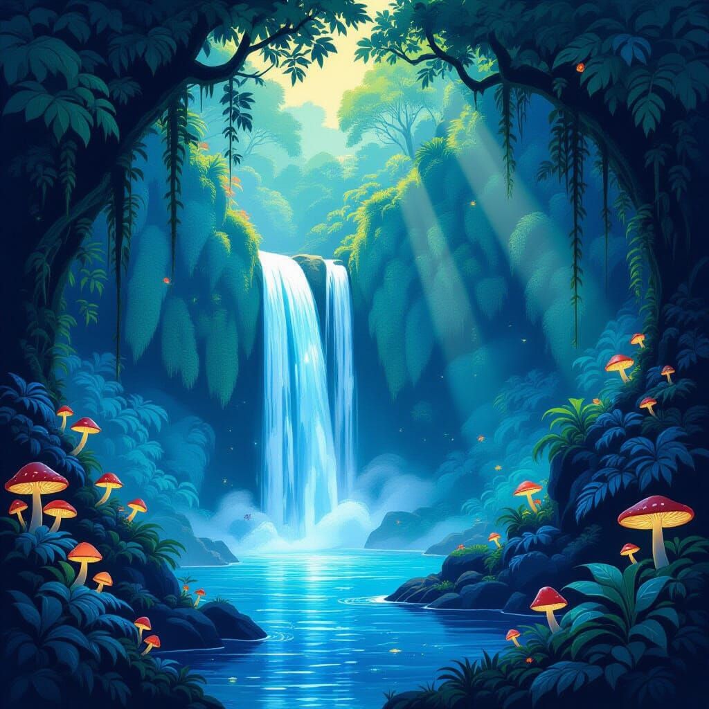 Enchanting Waterfall Grotto in Storybook Style