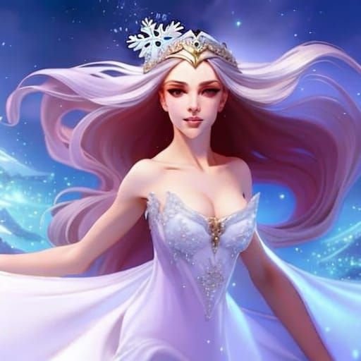 Snow Princess Surrounded by Ice Crystals, Digital Art