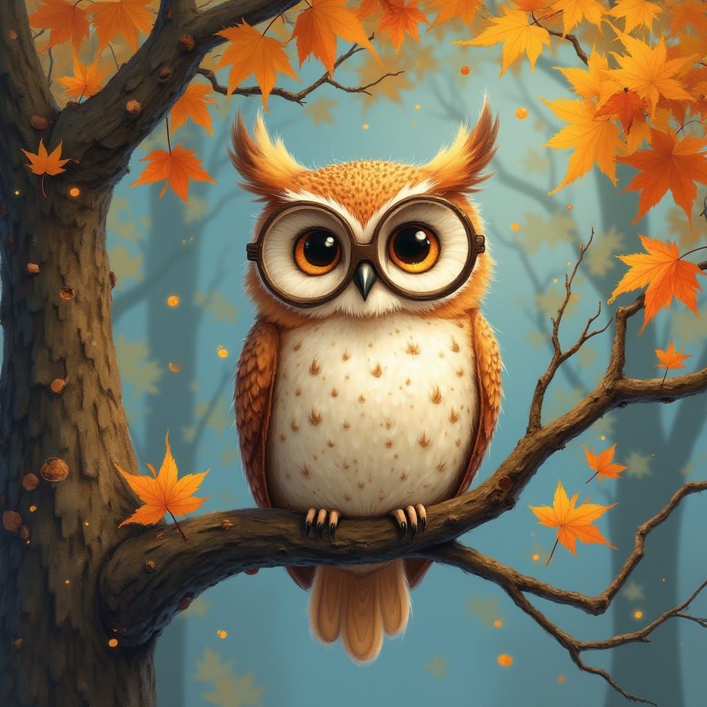 Whimsical Owl in Autumnal Splendor