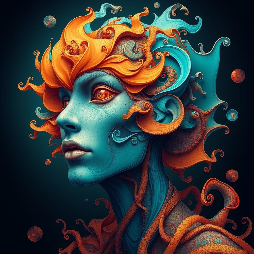 Abstract Vector Portrait of Humanoid Plant Hybrid