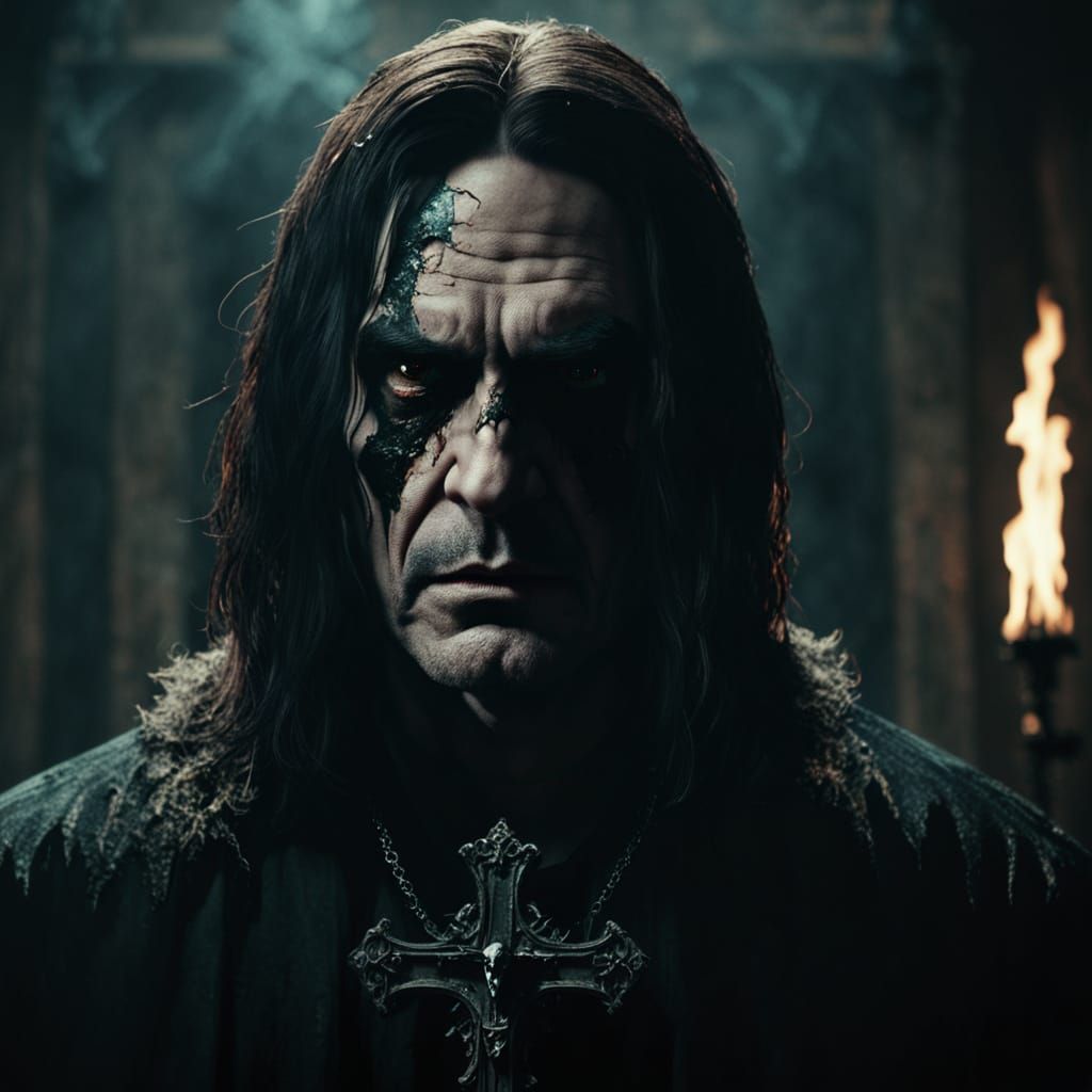 Dark Baroque Portrait of Man with Demon Reflection