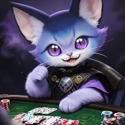 Chibi Meowstic Plays Poker in Ethereal Style