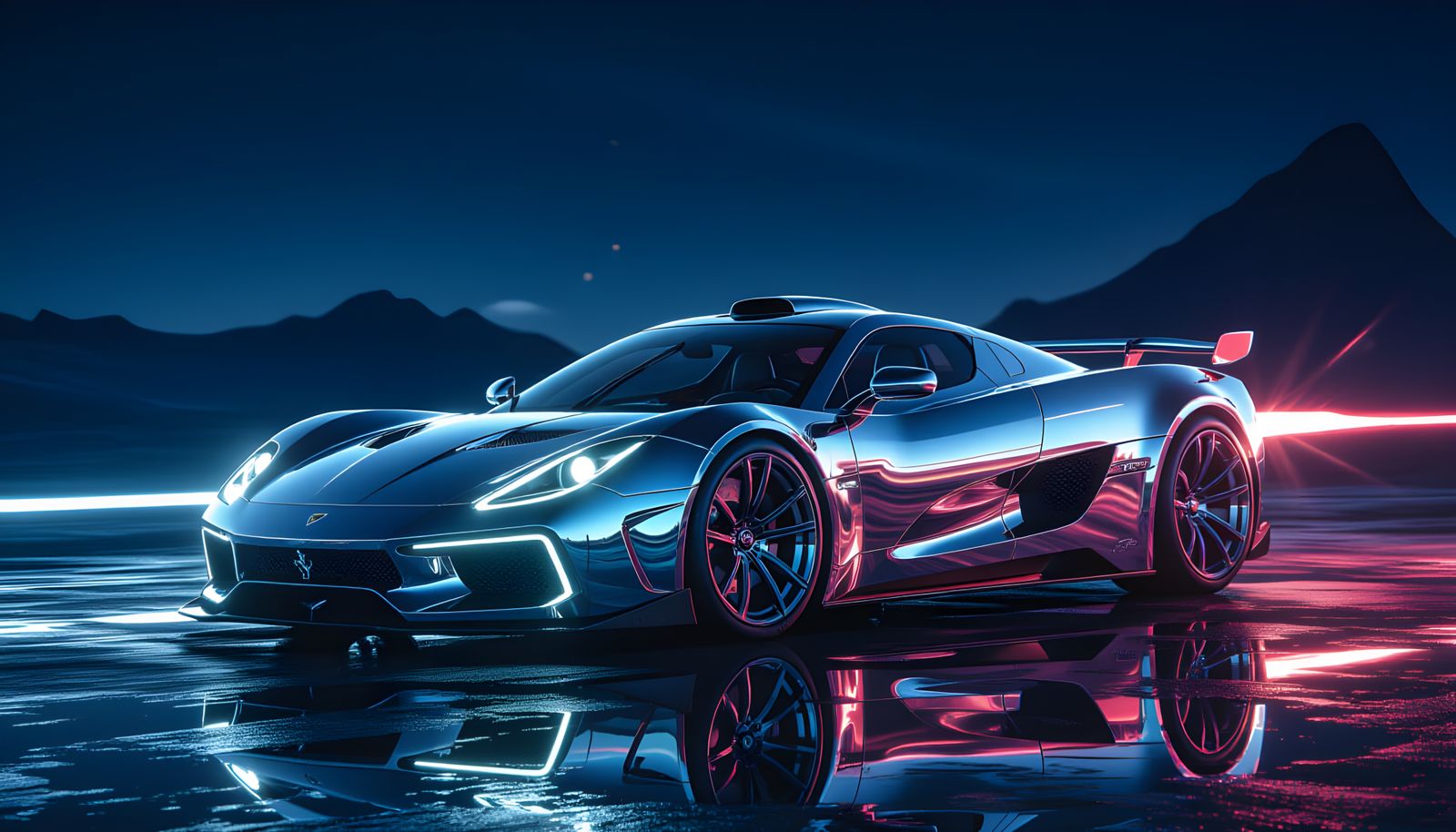 Chrome Alien Supercar on Eerie Planet