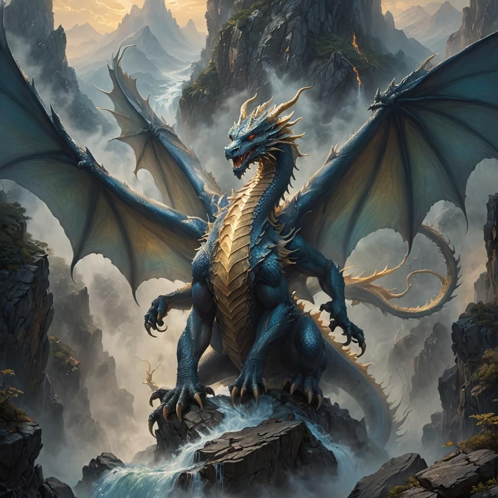 Dragon Scaling Misty Mountain: Contemporary Fantasy Art