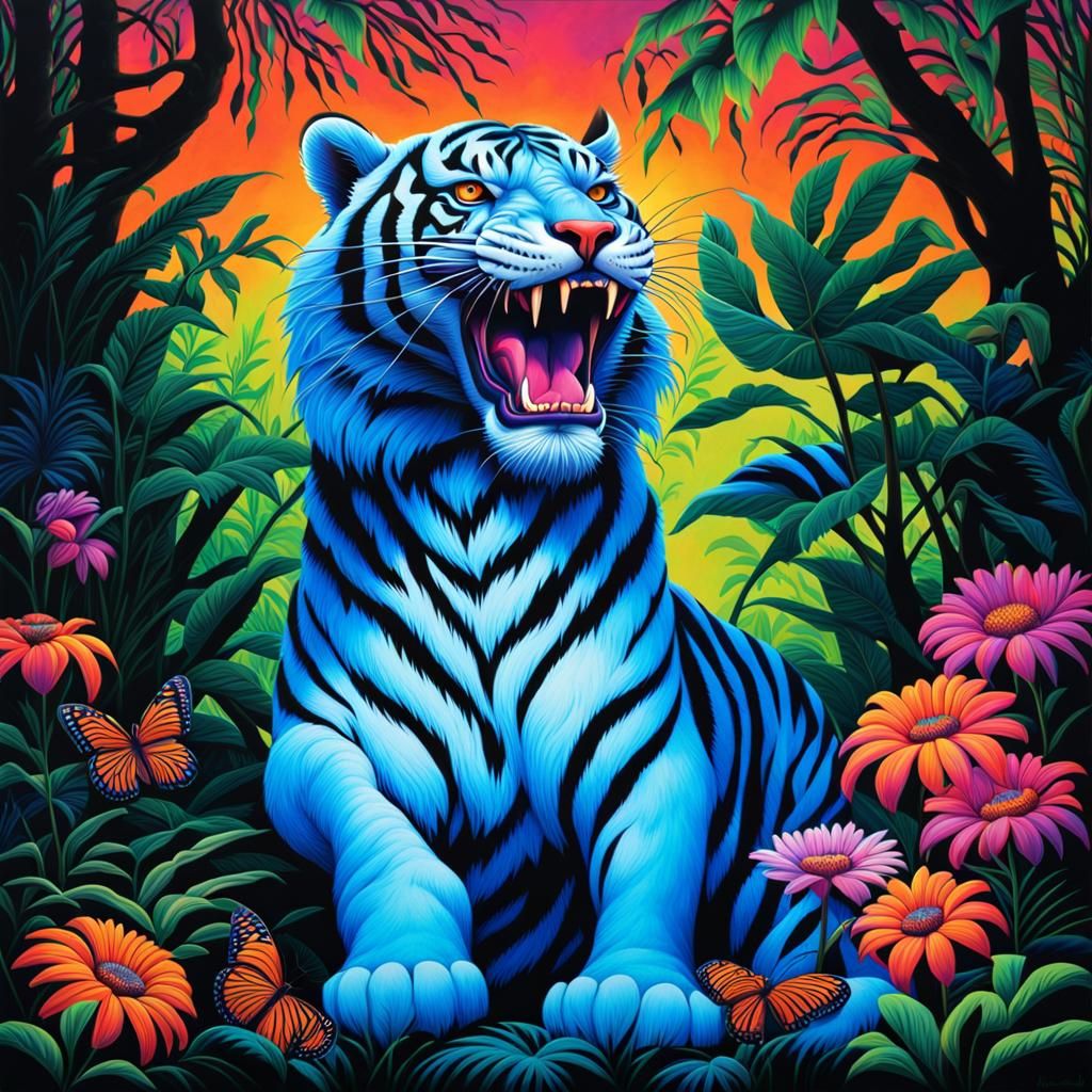 Neon Jungle Majesty: A Black Light Tiger Reverie