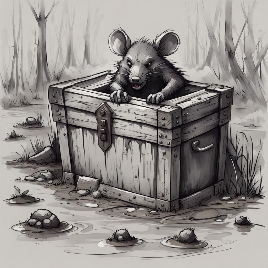 Wererat Trapped in Muddy Bog: Sketched Illustration