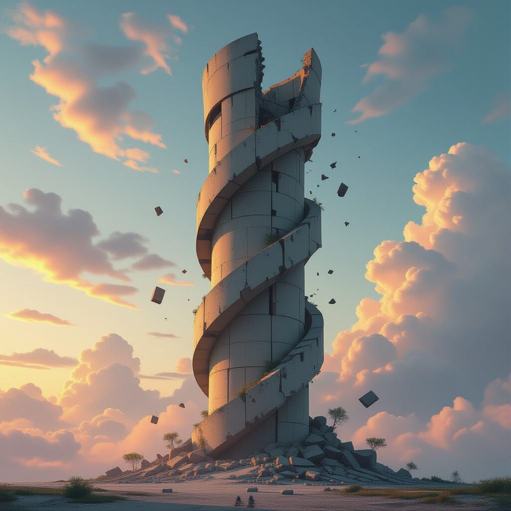 Twisted Concrete Tower in Detailed Matte Painting Style