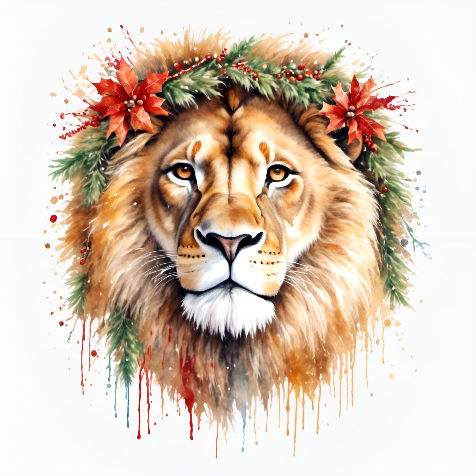 Cute Christmas Lion Cub Watercolor Clipart