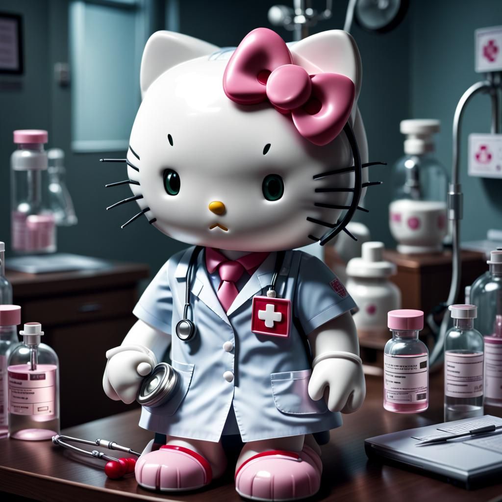 Hyperrealistic Hello Kitty as a Doctor