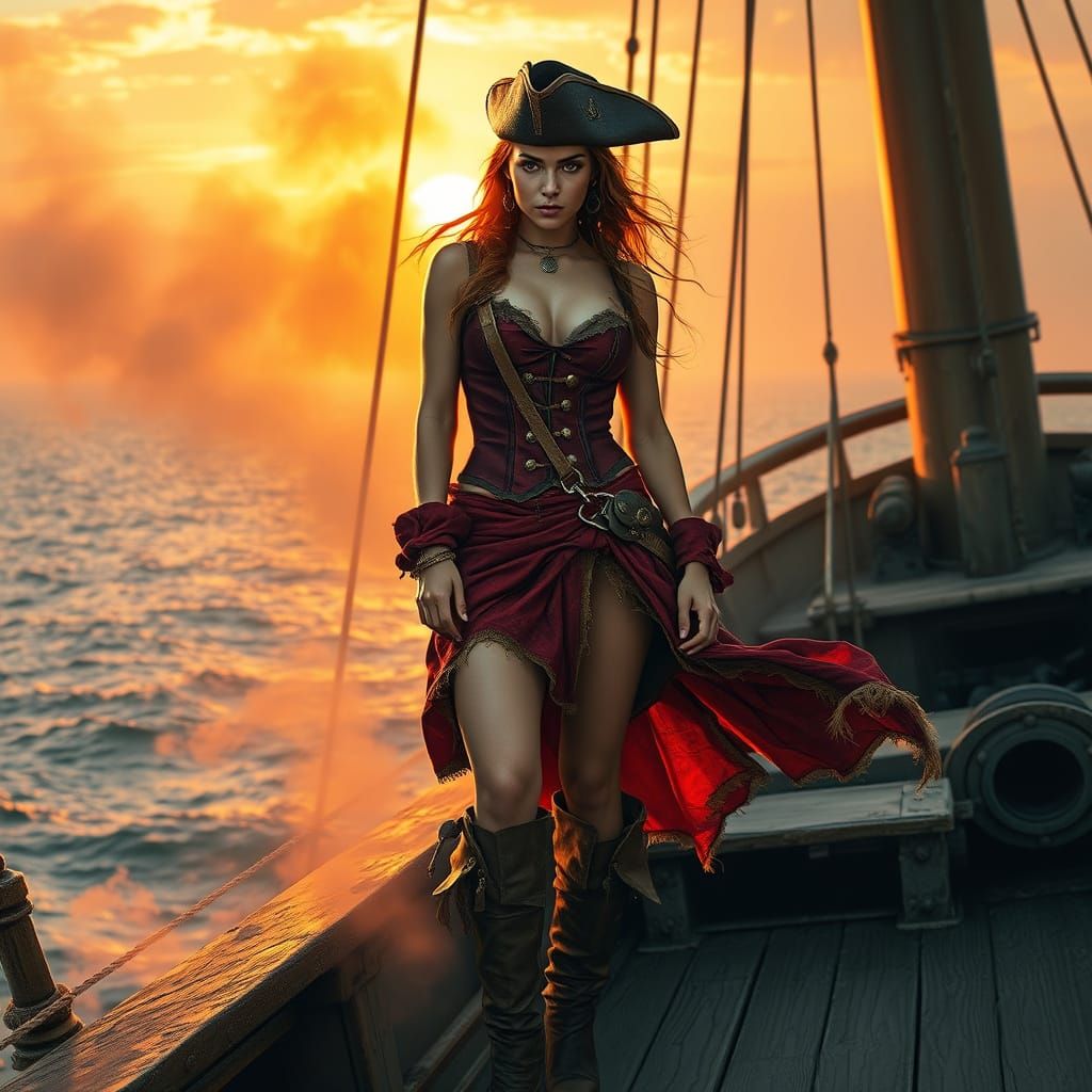 Confident Pirate Woman in Hyperrealistic Style