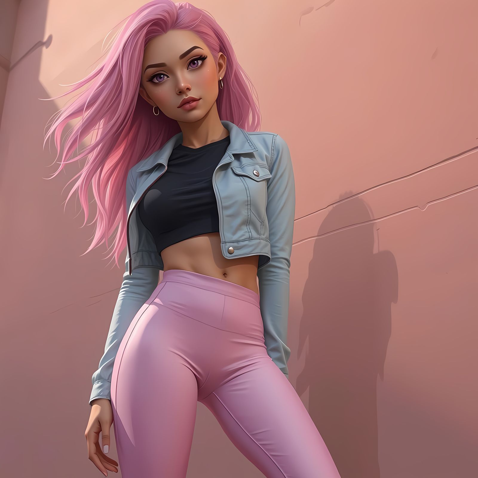 Anime Latina with Pink Hair in Vibrant Colors