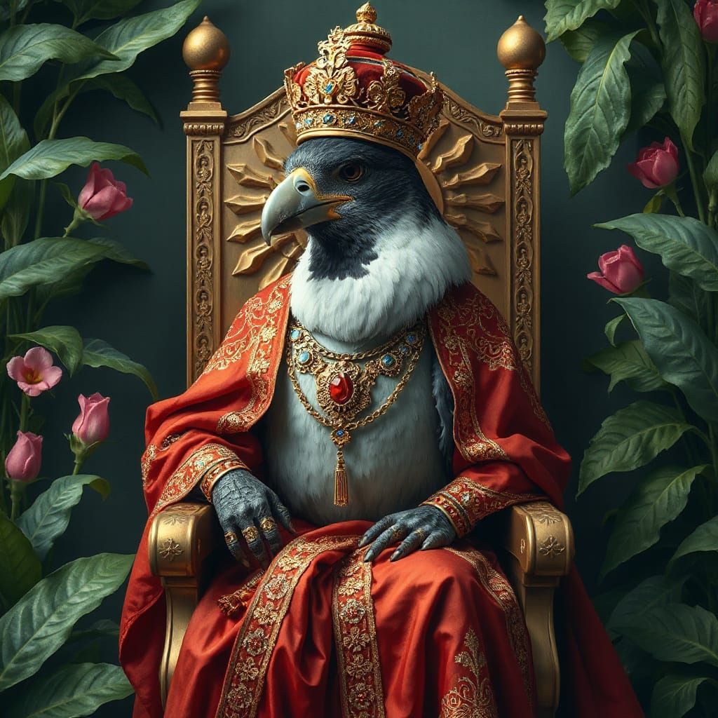 Regal Bird King on Throne, Digital Art