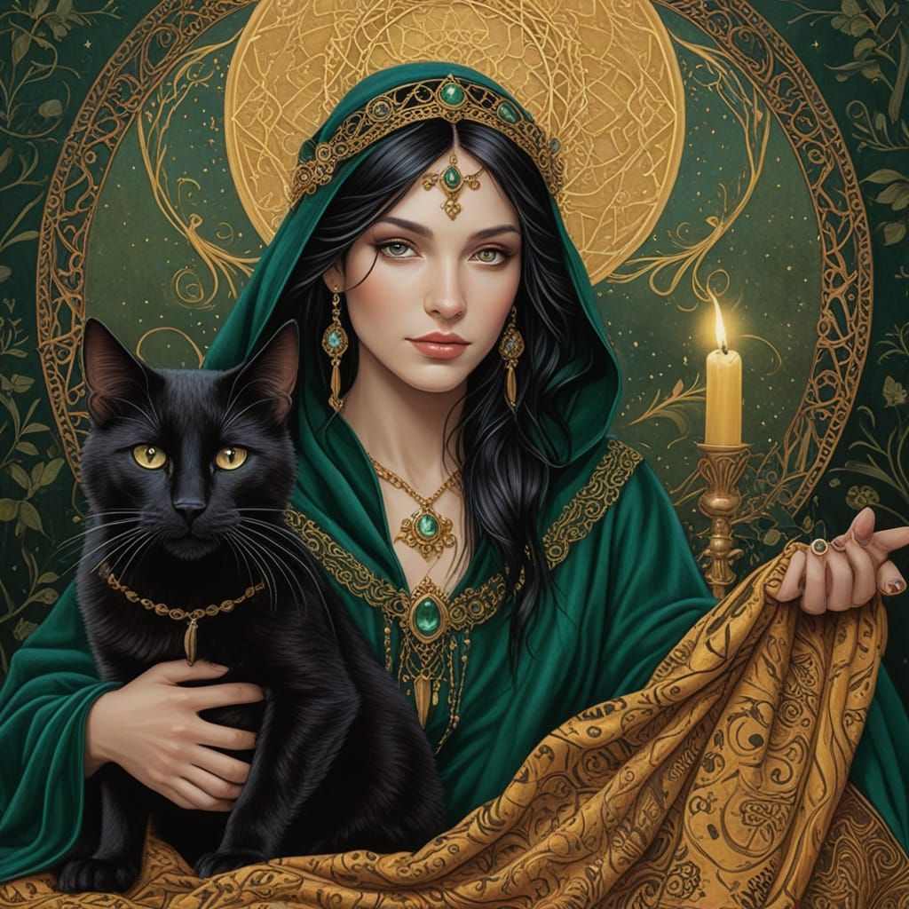 Majestic Cat Goddess in Golden Whimsy