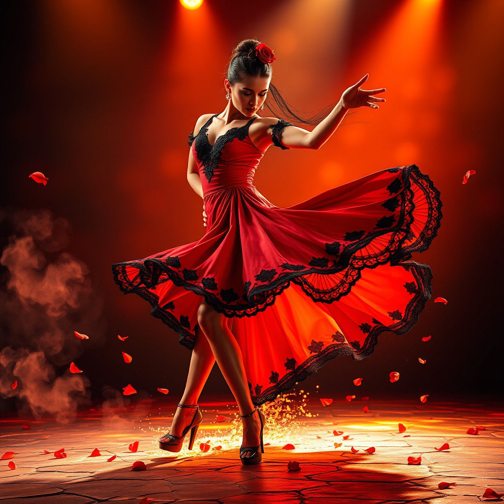 Flamenco Dancer in Fiery Dance Pose