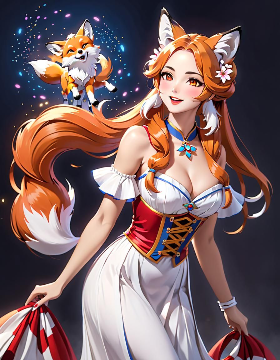 Mystical Fox Maiden with Twin Ponytails