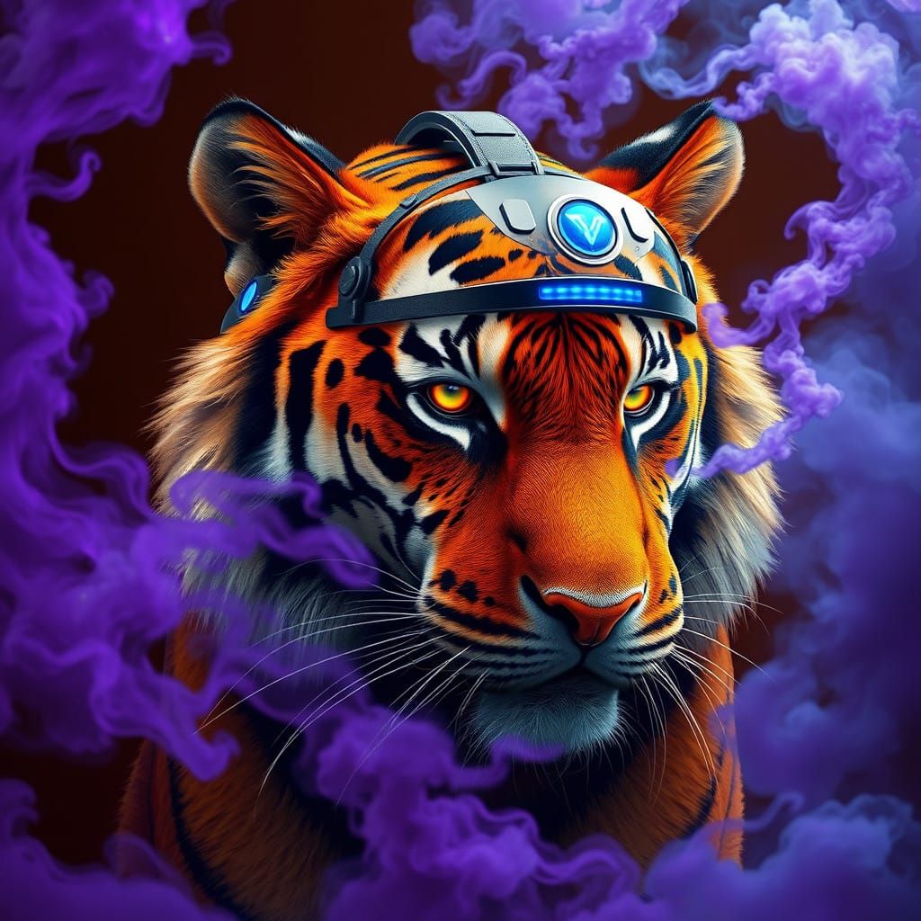 Tiger in Cyberpunk VR Landscape