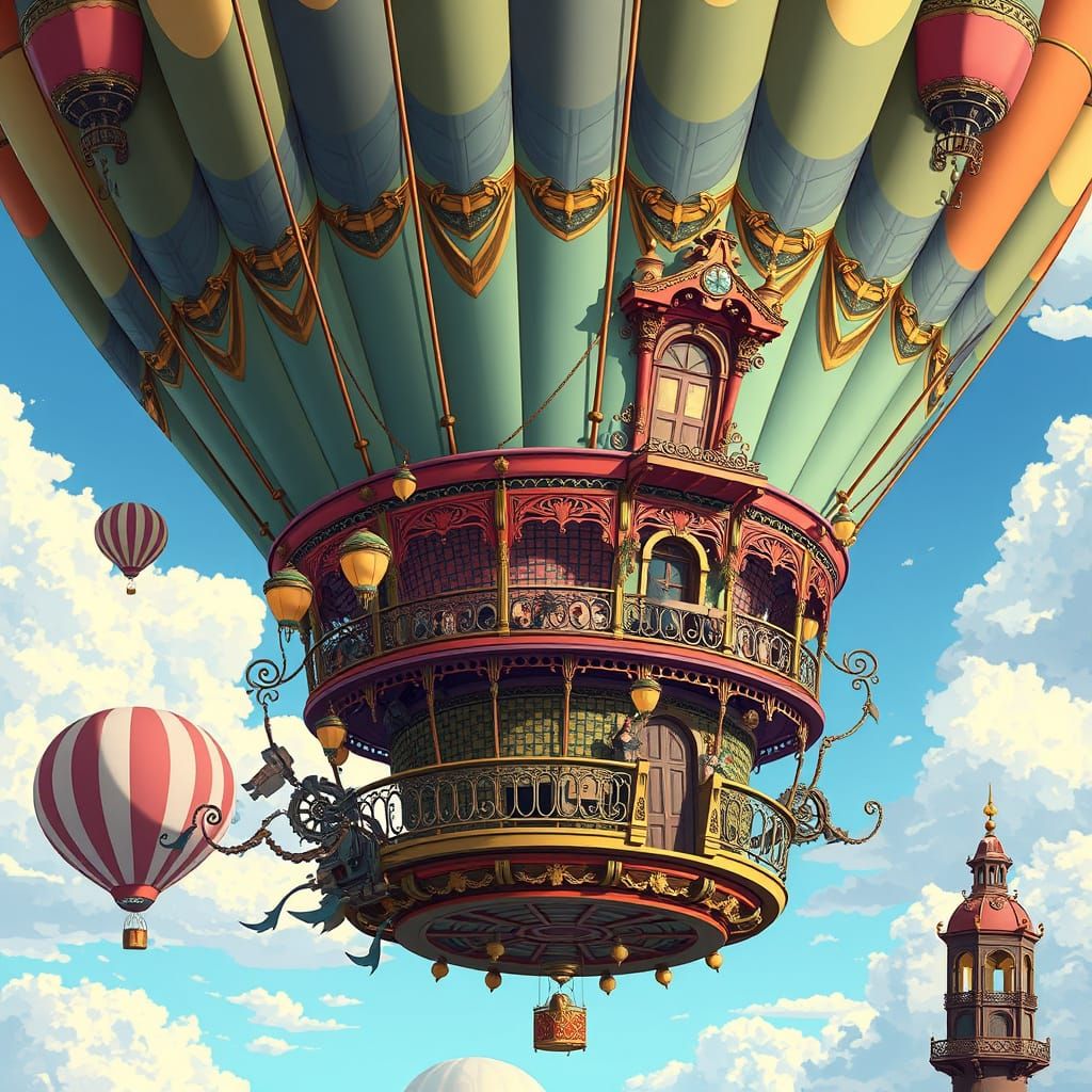 Fantastical Hot Air Balloon with Ornate Gondola