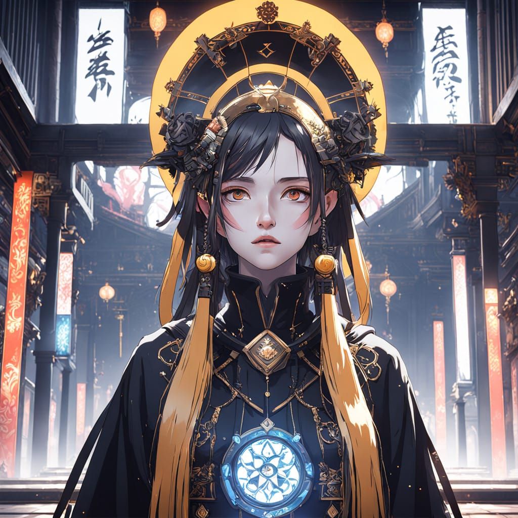 Majestic Anime-Inspired Teenage Girl in Ethereal Japanese Se...