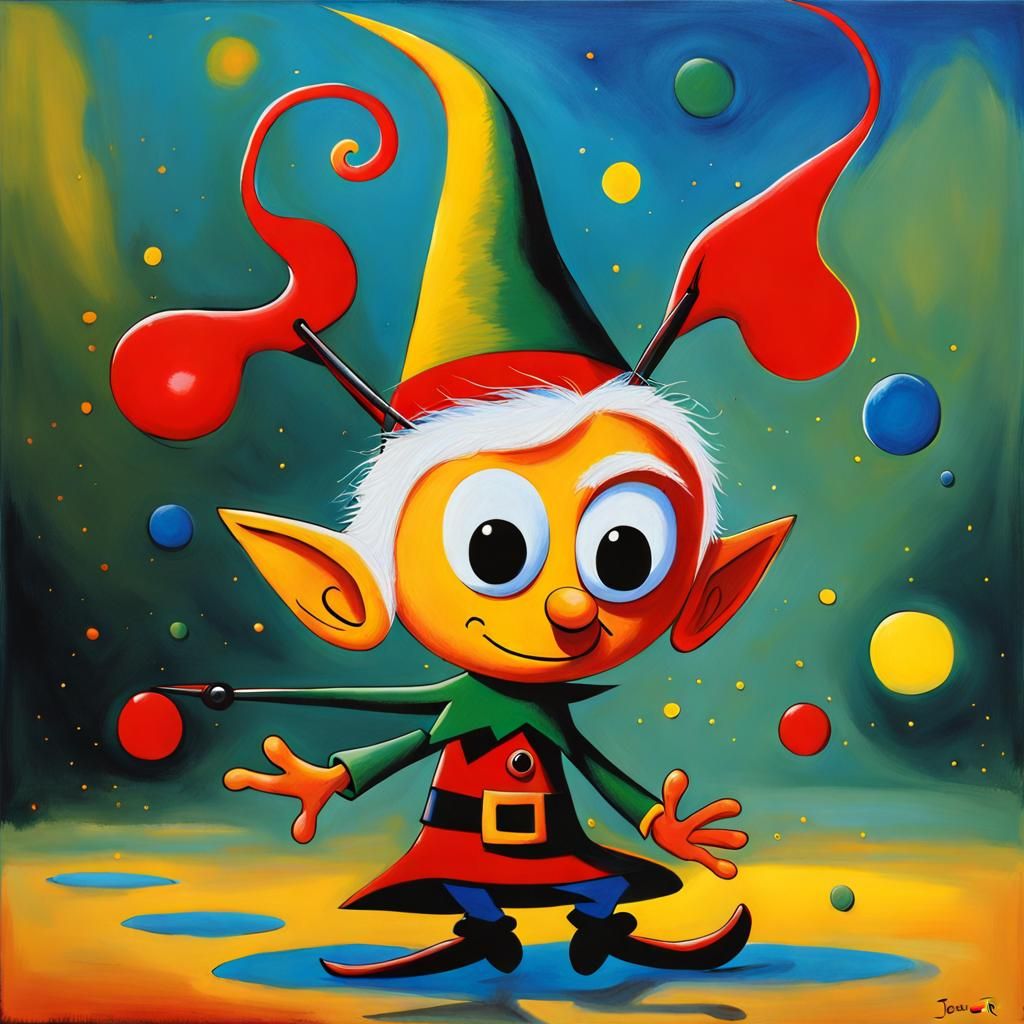 Cute Magic Elf in Naive Art Style