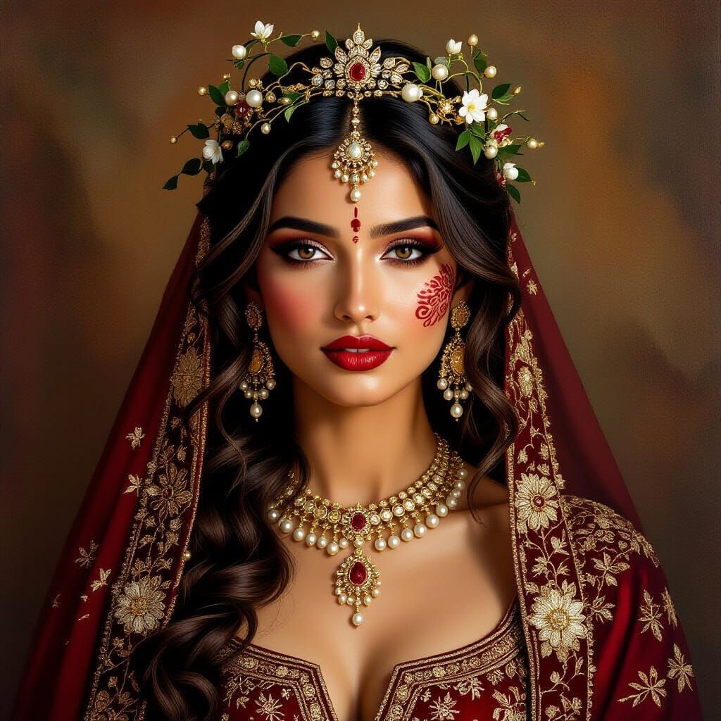 Elegant Woman with Henna, Inspired by Renaissance Art