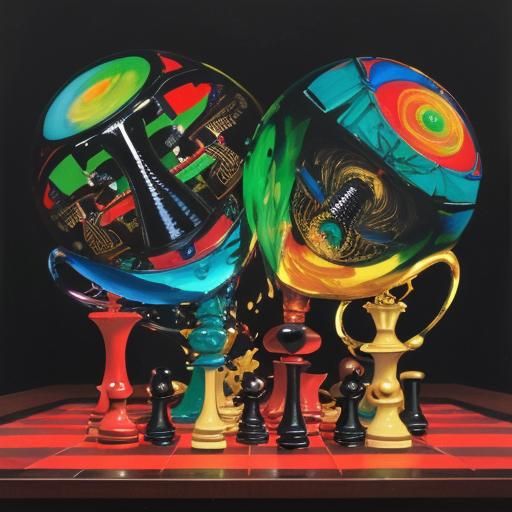 Surreal Chessboard and Pieces in Expressionist Style