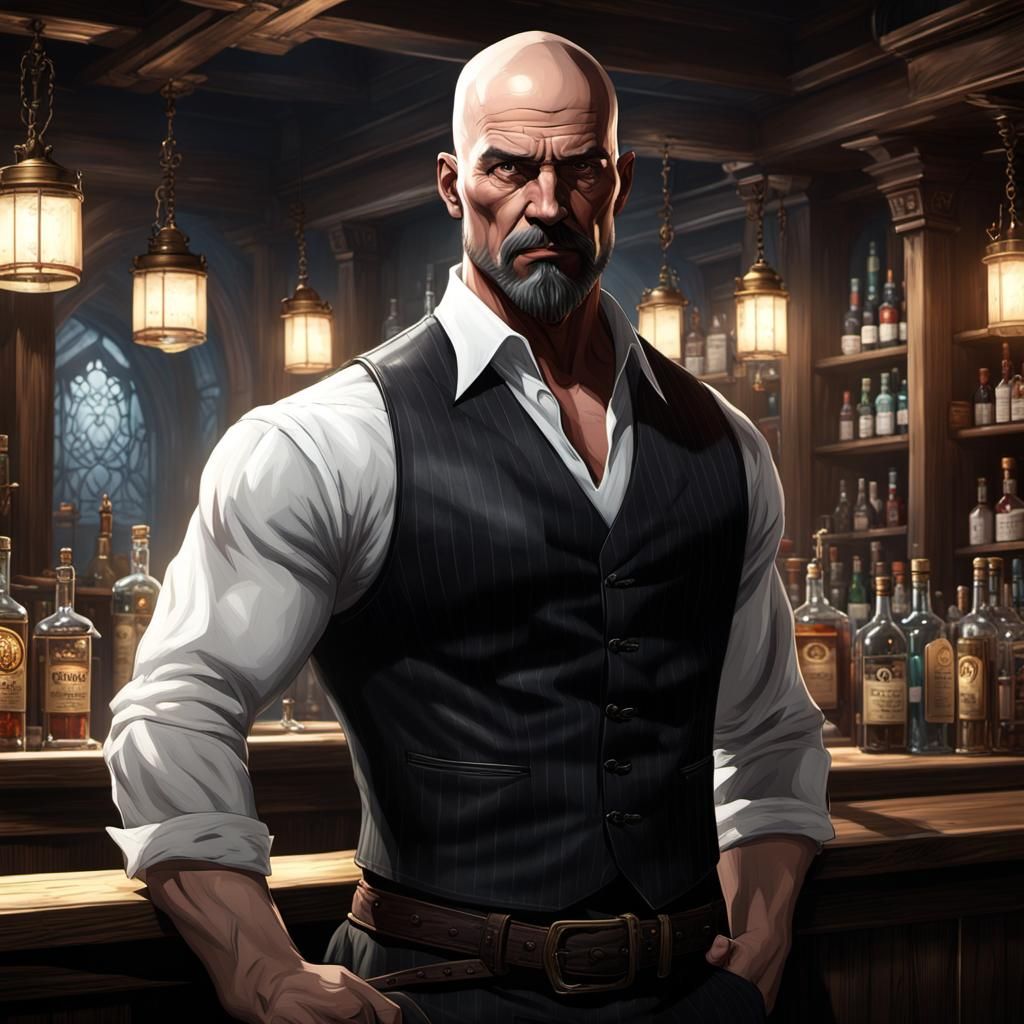 Muscular Bartender in Dark Fantasy Concept Art