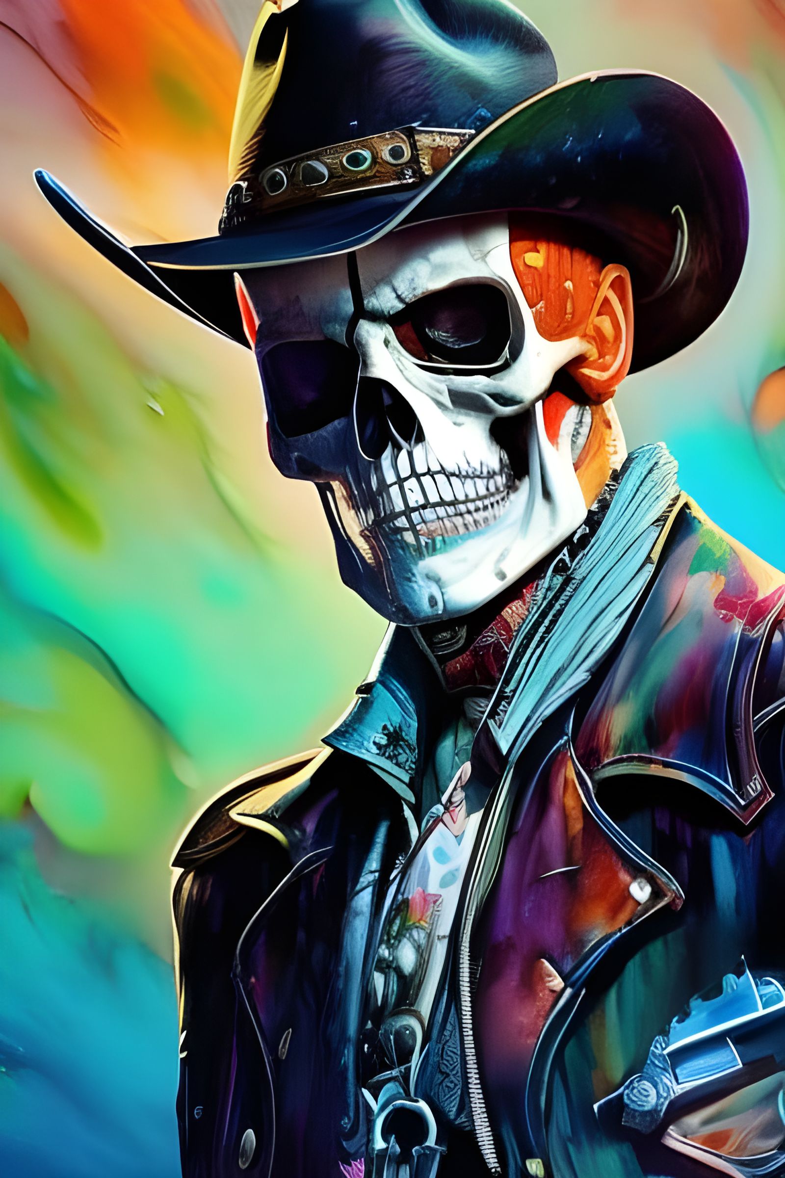 Badass Skeleton Cowboy Portrait in Borderlands Style
