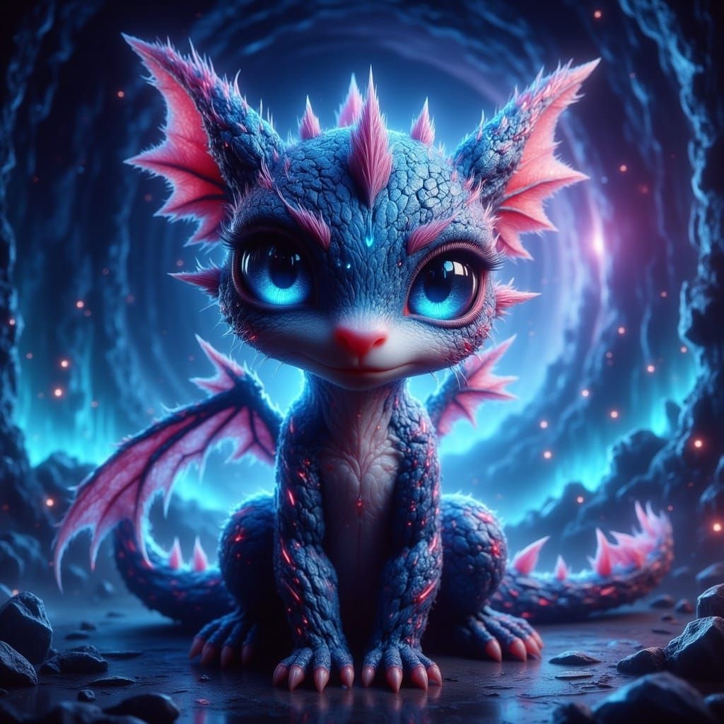 Cosmic Baby Dragon in Vibrant, Iridescent Scales