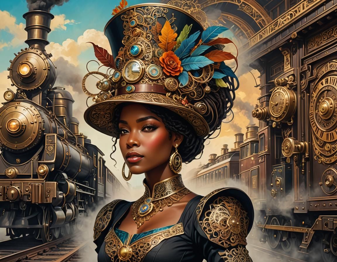 Steampunk Woman with Ornate Hat Digital Art