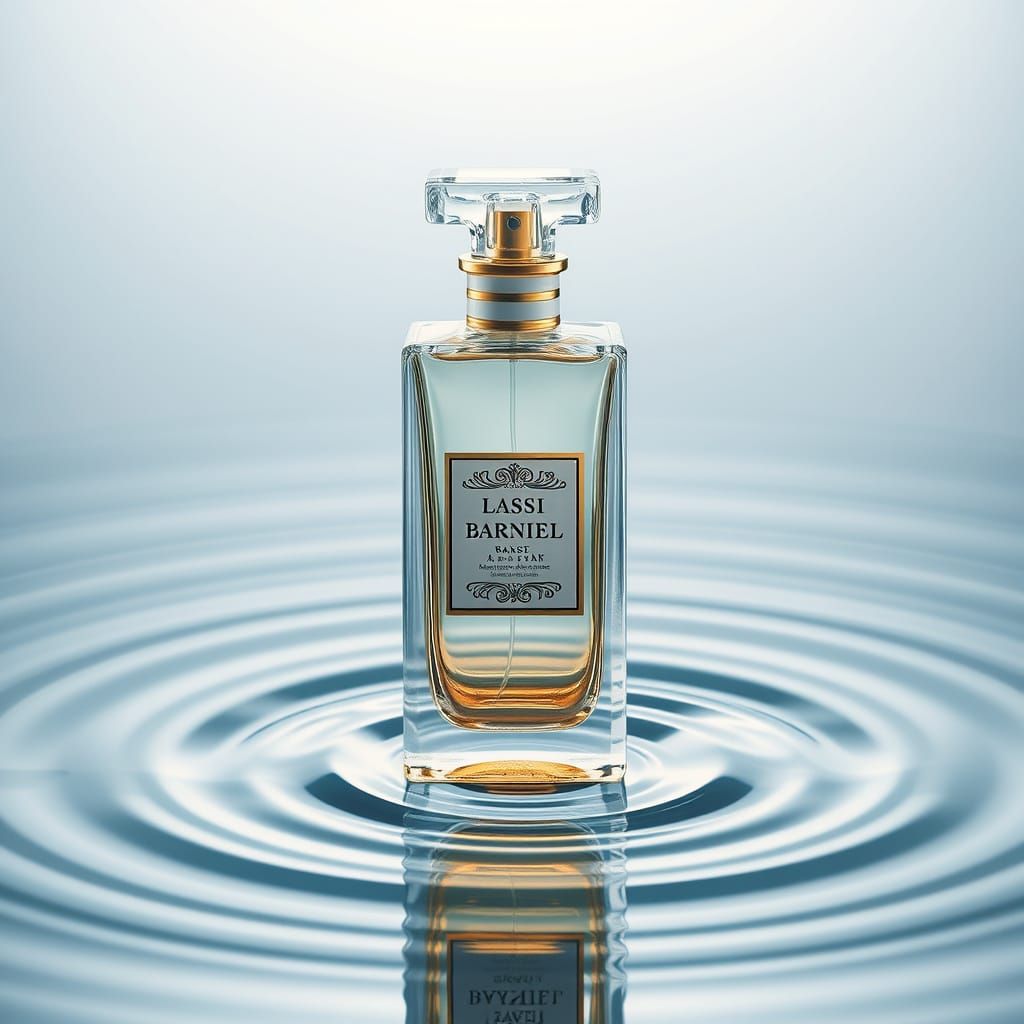 Elegant Perfume Bottle in Water, Digital Art