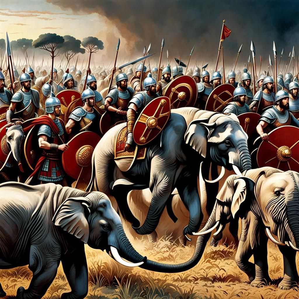 Hannibal's Elephants Clash with Roman Legions