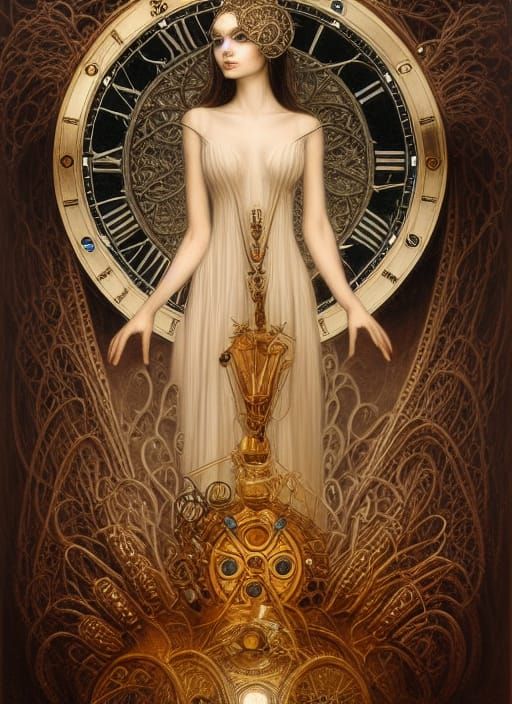 Steampunk Clock Goddess in Surrealist Style