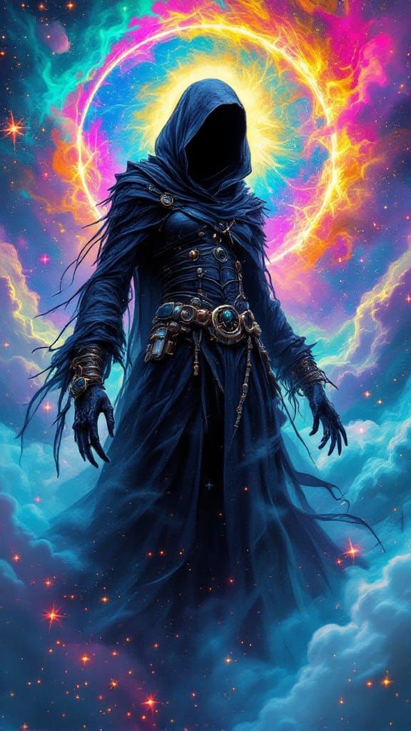 Neon Reaper in Steampunk Cyberpunk Dreamscape