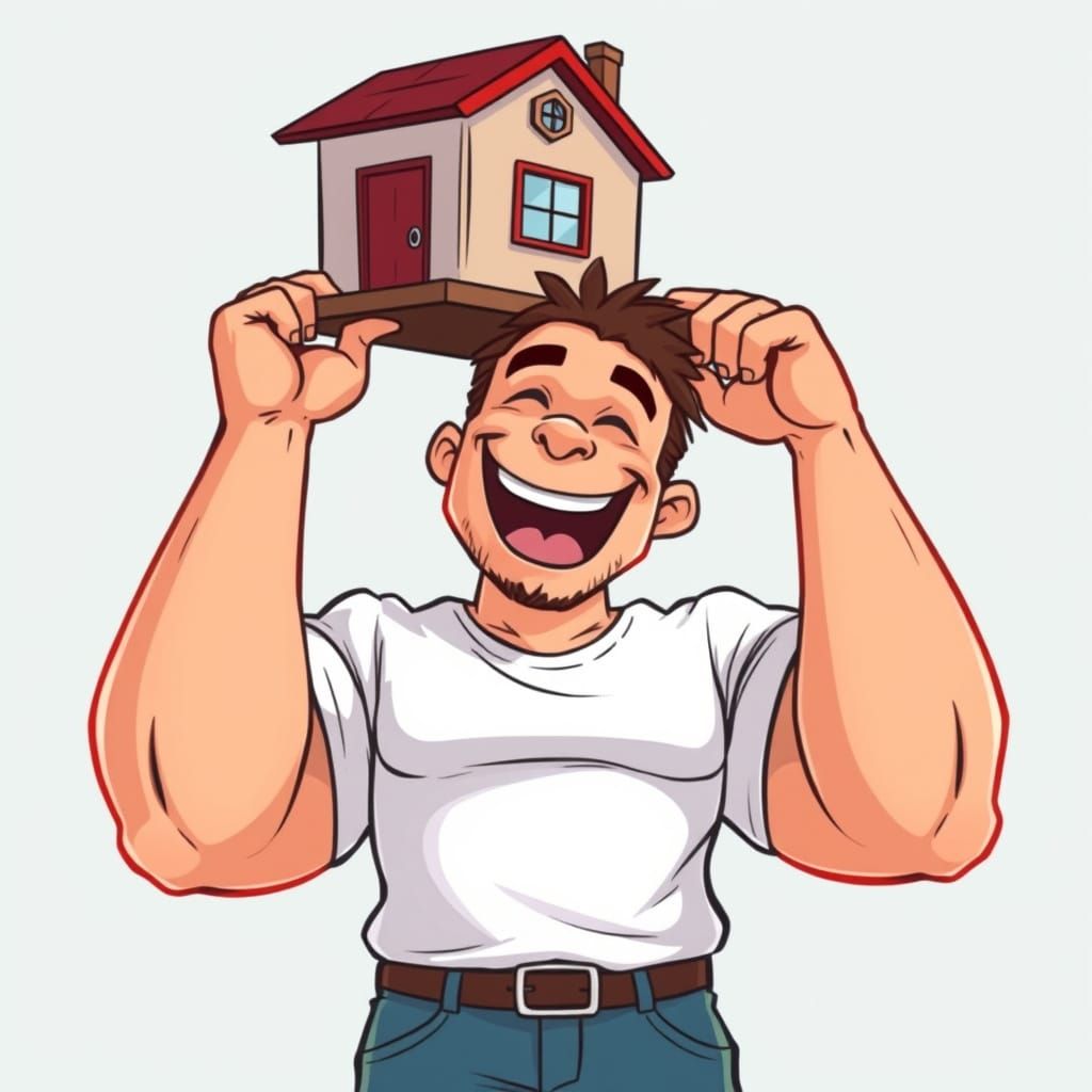 Cartoon Giant Carries House on Head