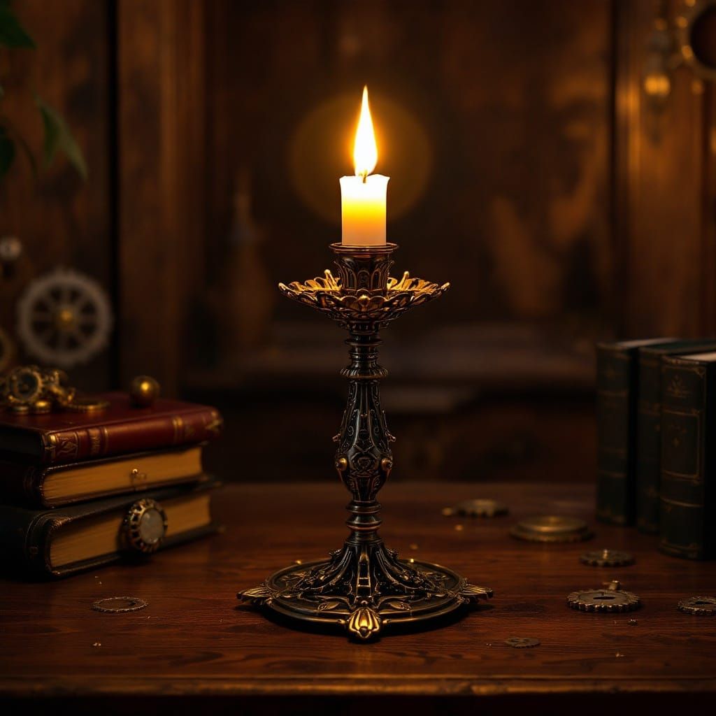 Steampunk Candle in Industrial Futurist Style