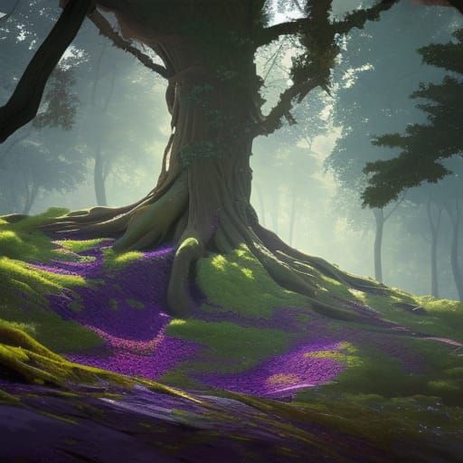 Purple Leaf Tree, Hyperdetailed Art Nouveau Digital Art