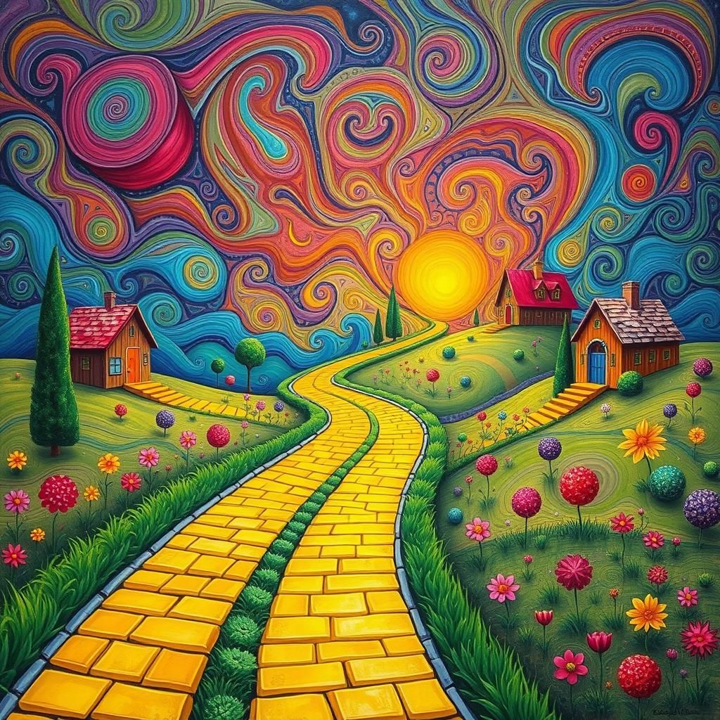Candyland Yellow Brick Road as Gouache Painting
