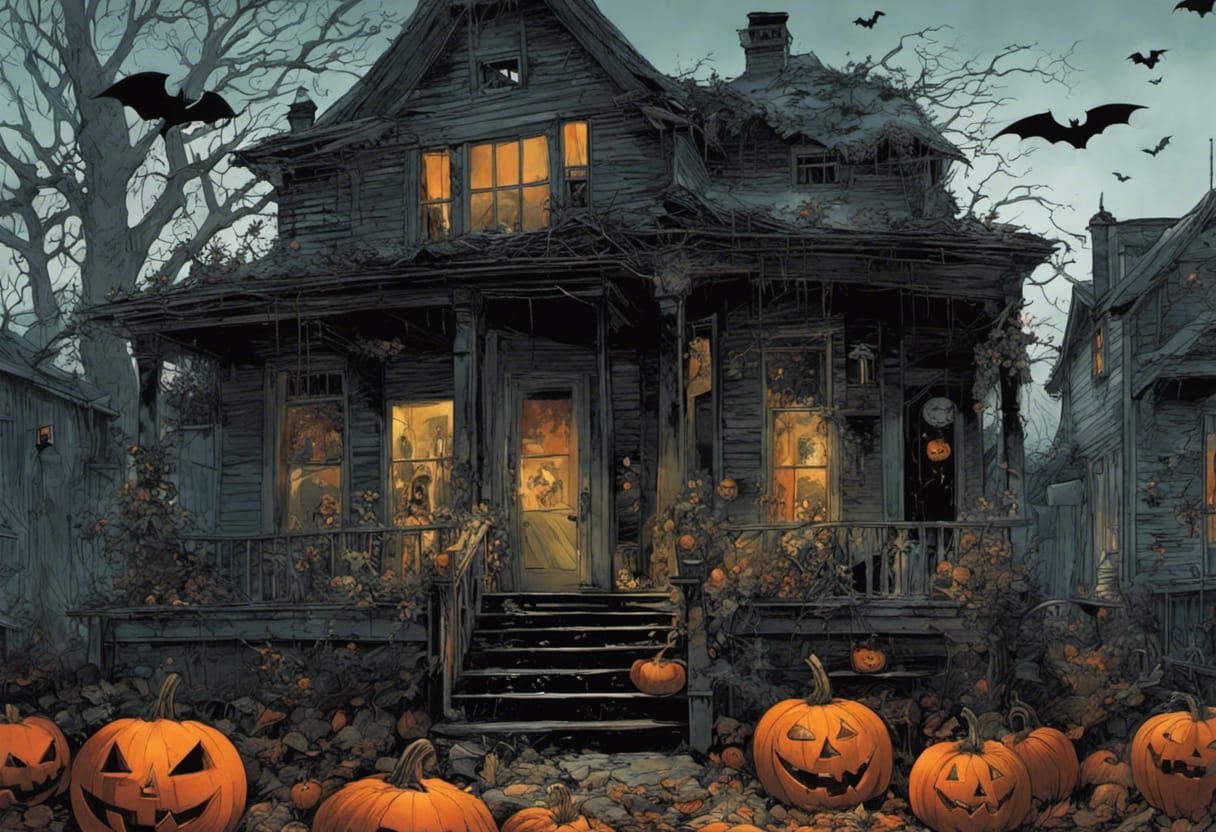 Intricate Halloween Scene Illustration