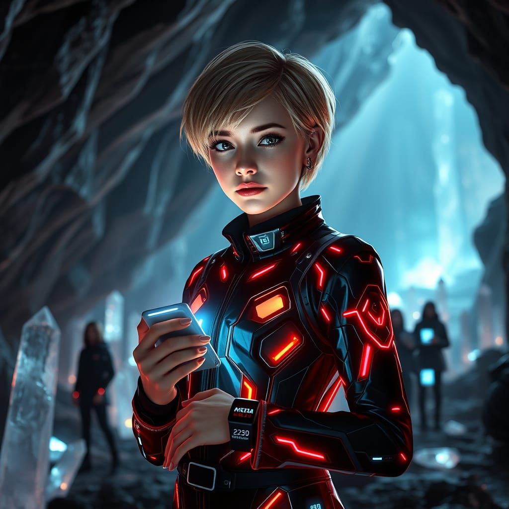 Tall Teenager in Cyberpunk Crystal Cave