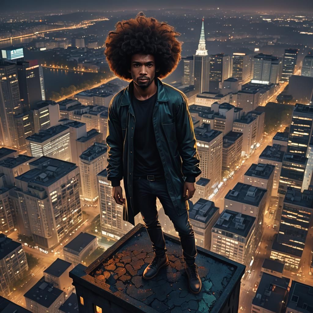 Man on Vienna Tower Block in Detailed Digital Painting