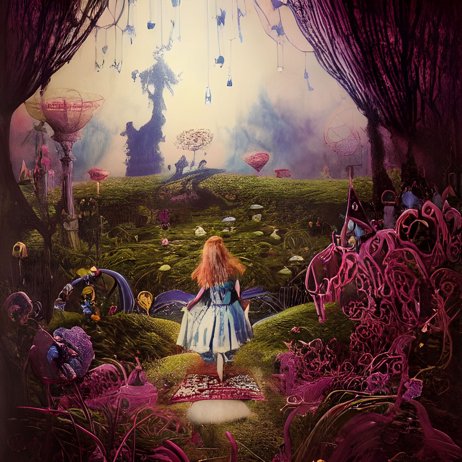 Surreal Alice in Wonderland Landscape, Macabre Style